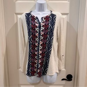 Lucky Brand Women’s Bohemian Blouse Tab Sleeve Medium